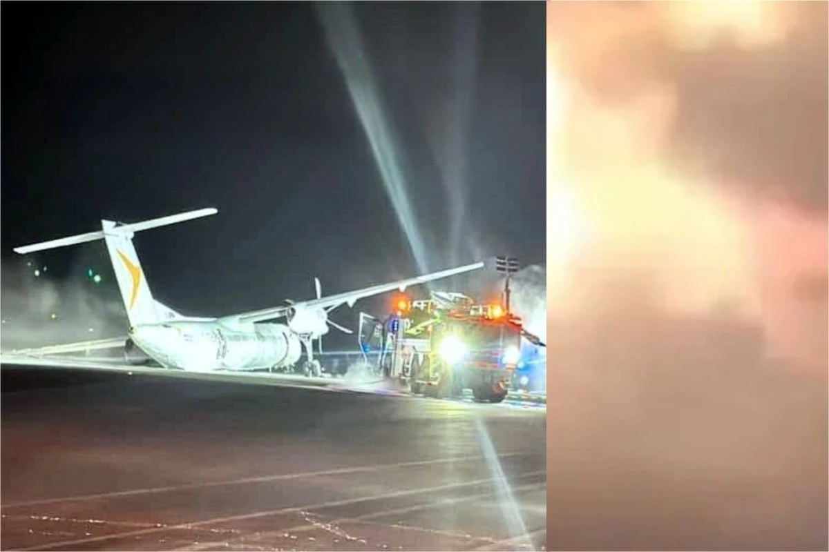 Turbina de aviÃ£o com 77 pessoas a bordo arrasta no momento do pouso e aeronave pega fogo